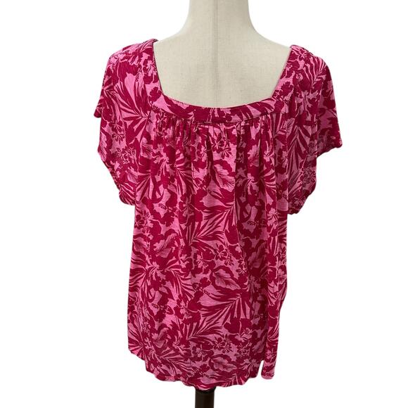 Style & Co Printed Square Neck Top in Sangria Wine Floral Hibiscus Size 3X - Picture 5 of 5
